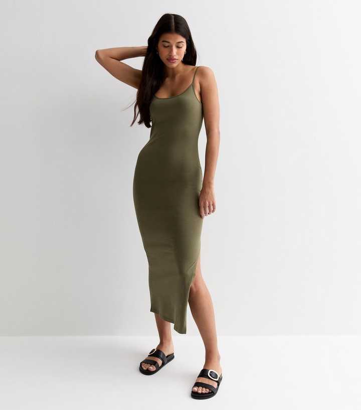 Tall Khaki Cotton Strappy Midi Dress