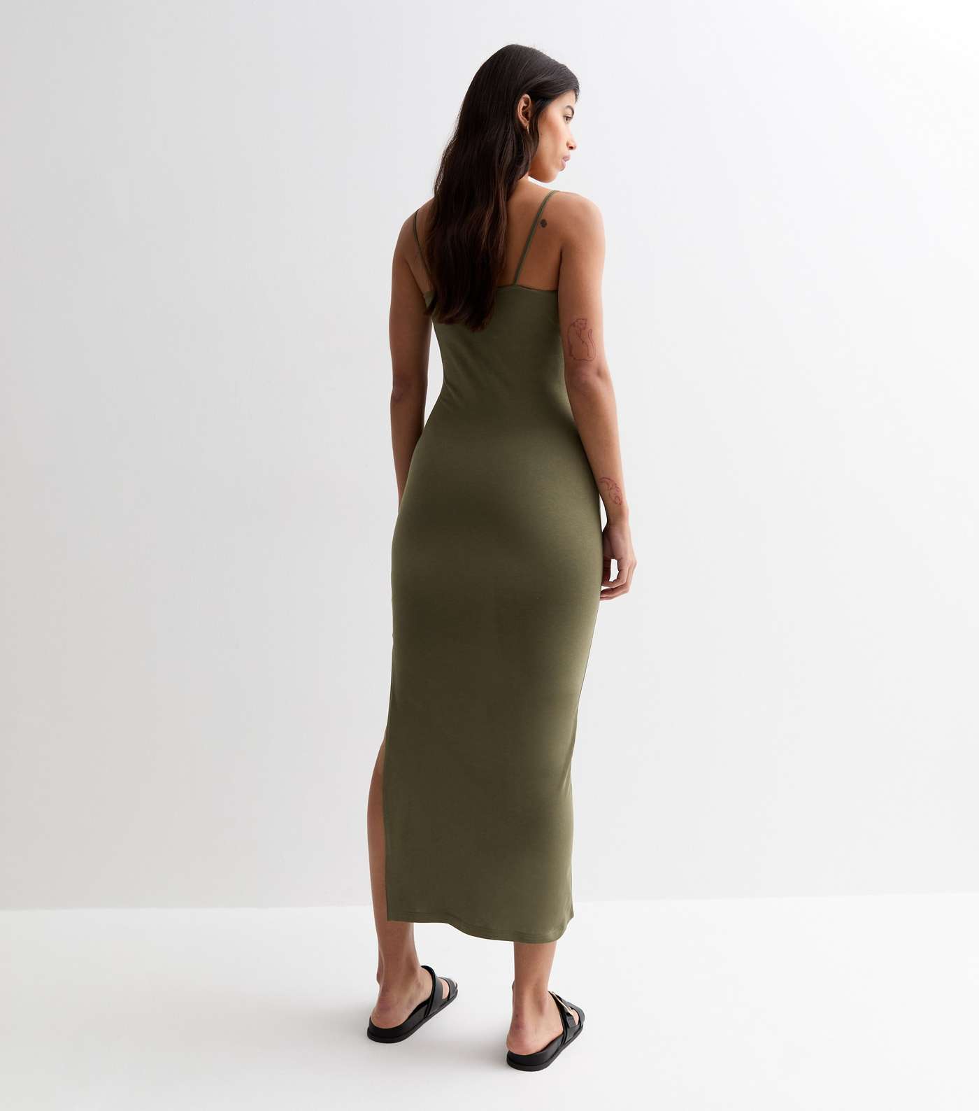 Tall Khaki Cotton Strappy Midi Dress Image 4