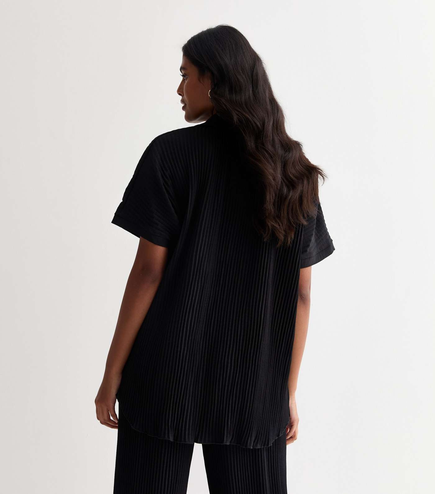 Gini London Black Plissé Oversized Short Sleeve Shirt Image 4