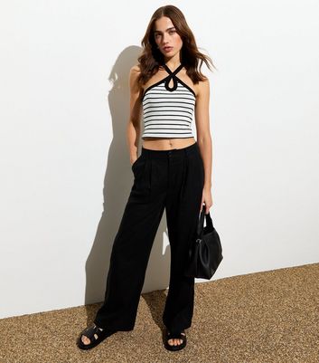 Black Stripe Halter Neck Crop Vest New Look