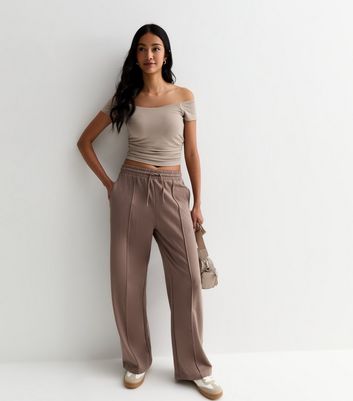 Light Brown Ruched Bardot Crop Top New Look