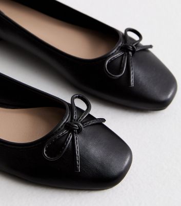 Truffle Black Leather-Look Bow Ballerina Pumps New Look