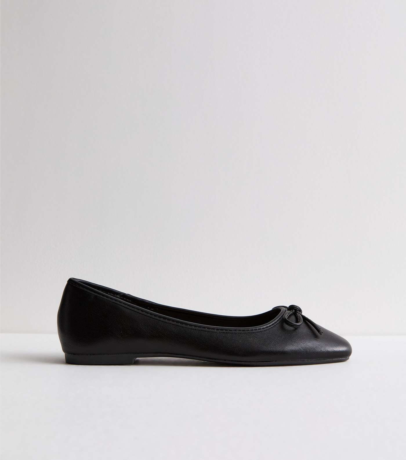 Truffle Black Leather-Look Bow Ballerina Pumps Image 5