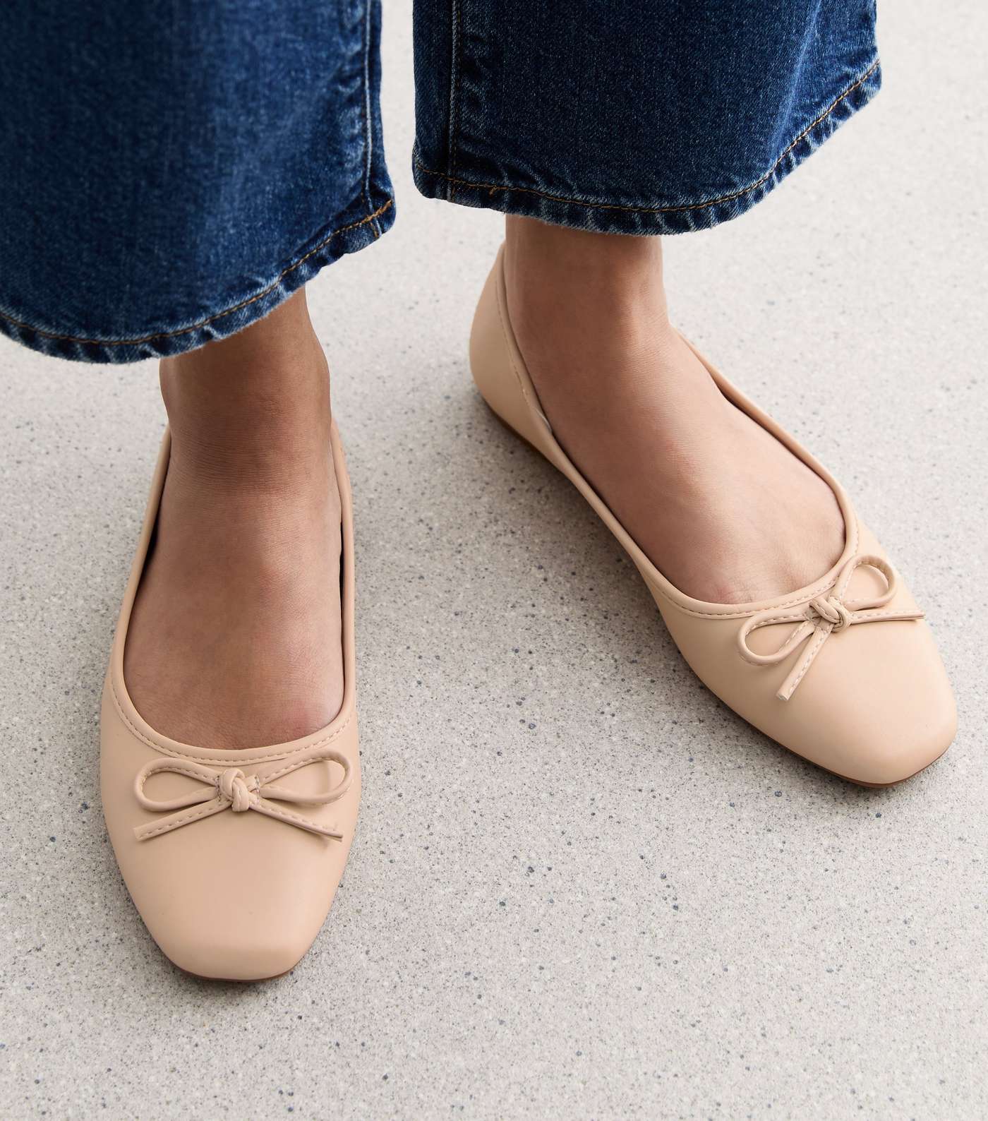 Truffle Pale Pink Leather-Look Bow Ballerina Pumps Image 2