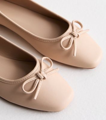 Truffle Pale Pink Leather-Look Bow Ballerina Pumps New Look