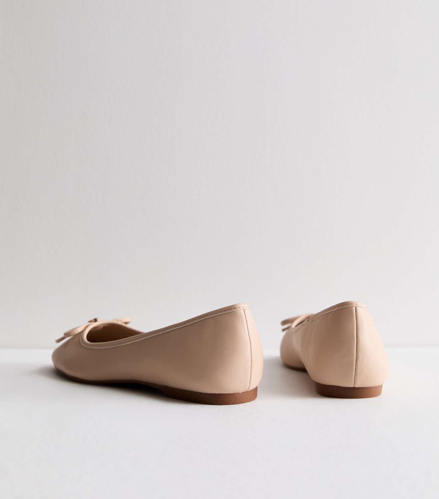 Truffle Pale Pink Leather-Look Bow Ballerina Pumps Image 4