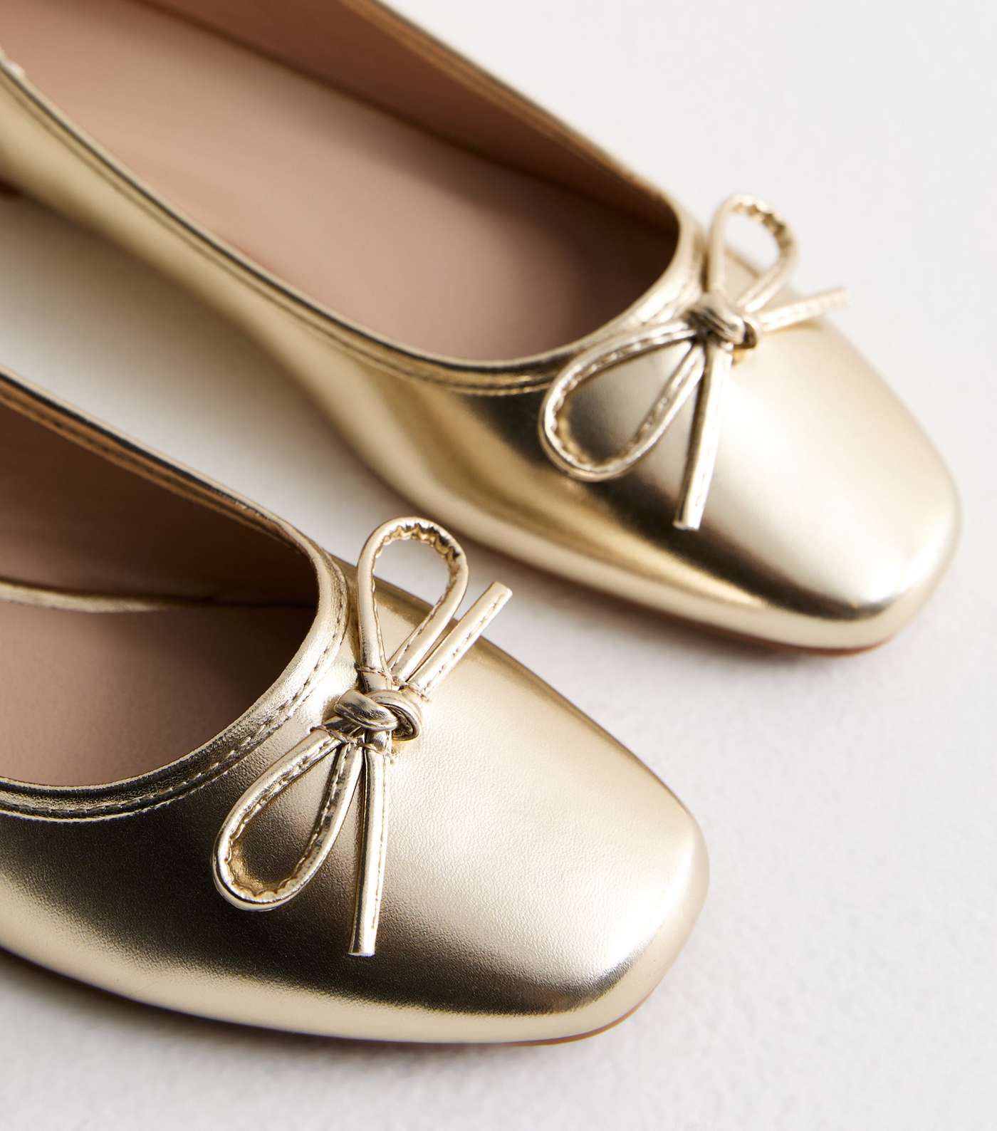 Truffle Gold Leather-Look Bow Ballerina Pumps Image 3