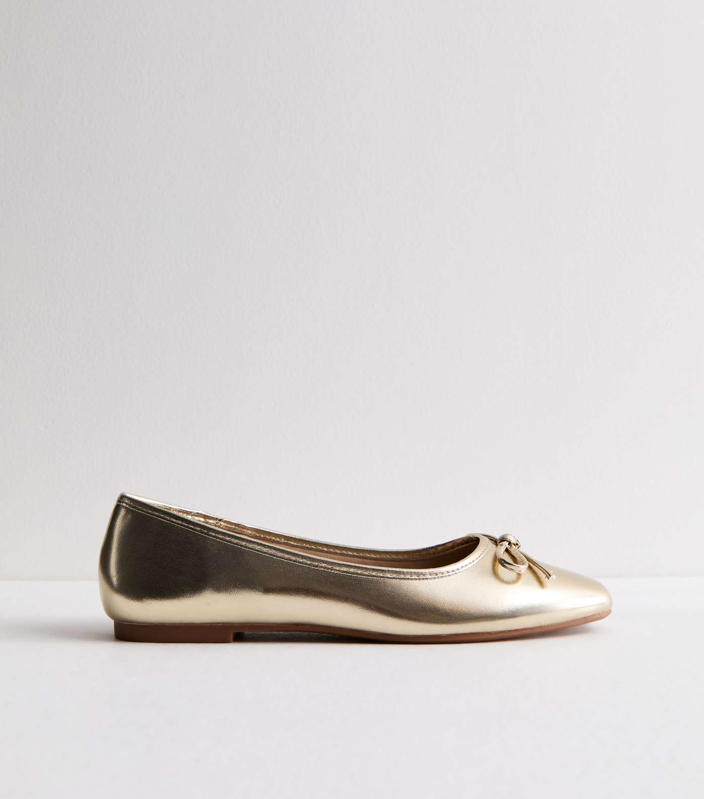 Truffle Gold Leather-Look Bow Ballerina Pumps Image 5