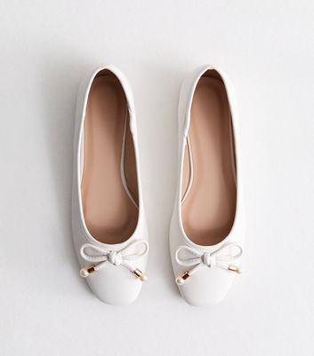 Truffle White Faux Pearl Ballerina Pumps New Look