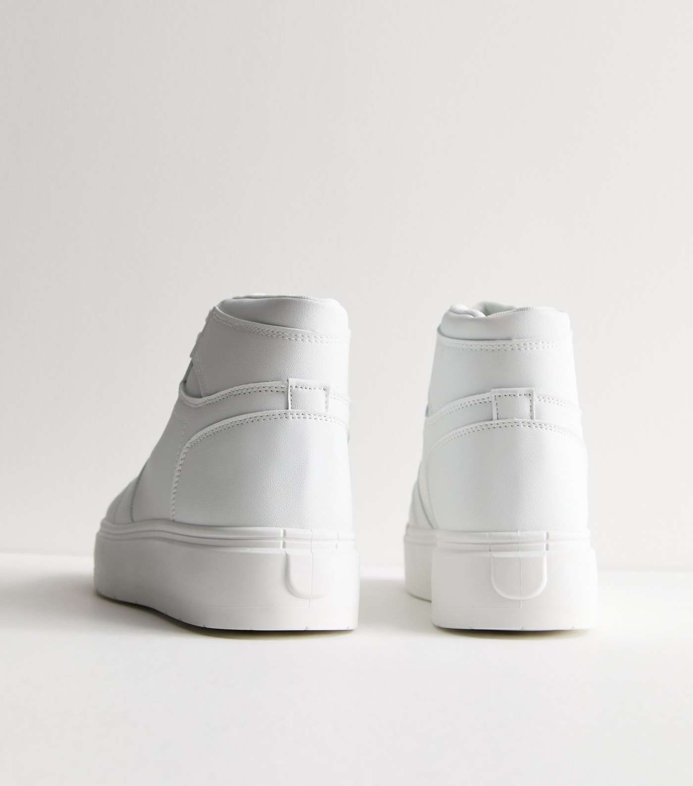 Truffle White Leather-Look High Top Trainers Image 4