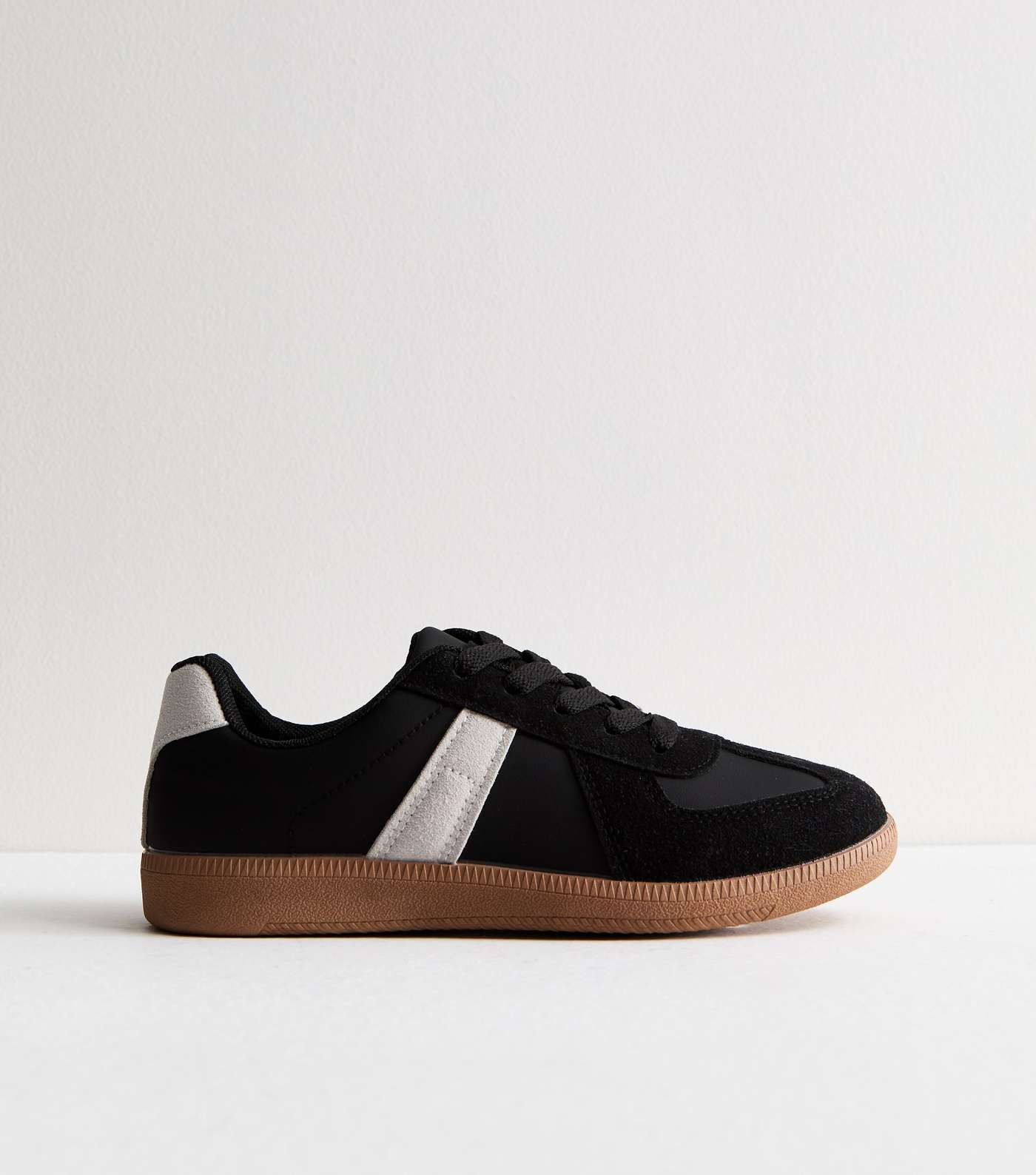 Truffle Black Leather-Look Gum Sole Trainers Image 3
