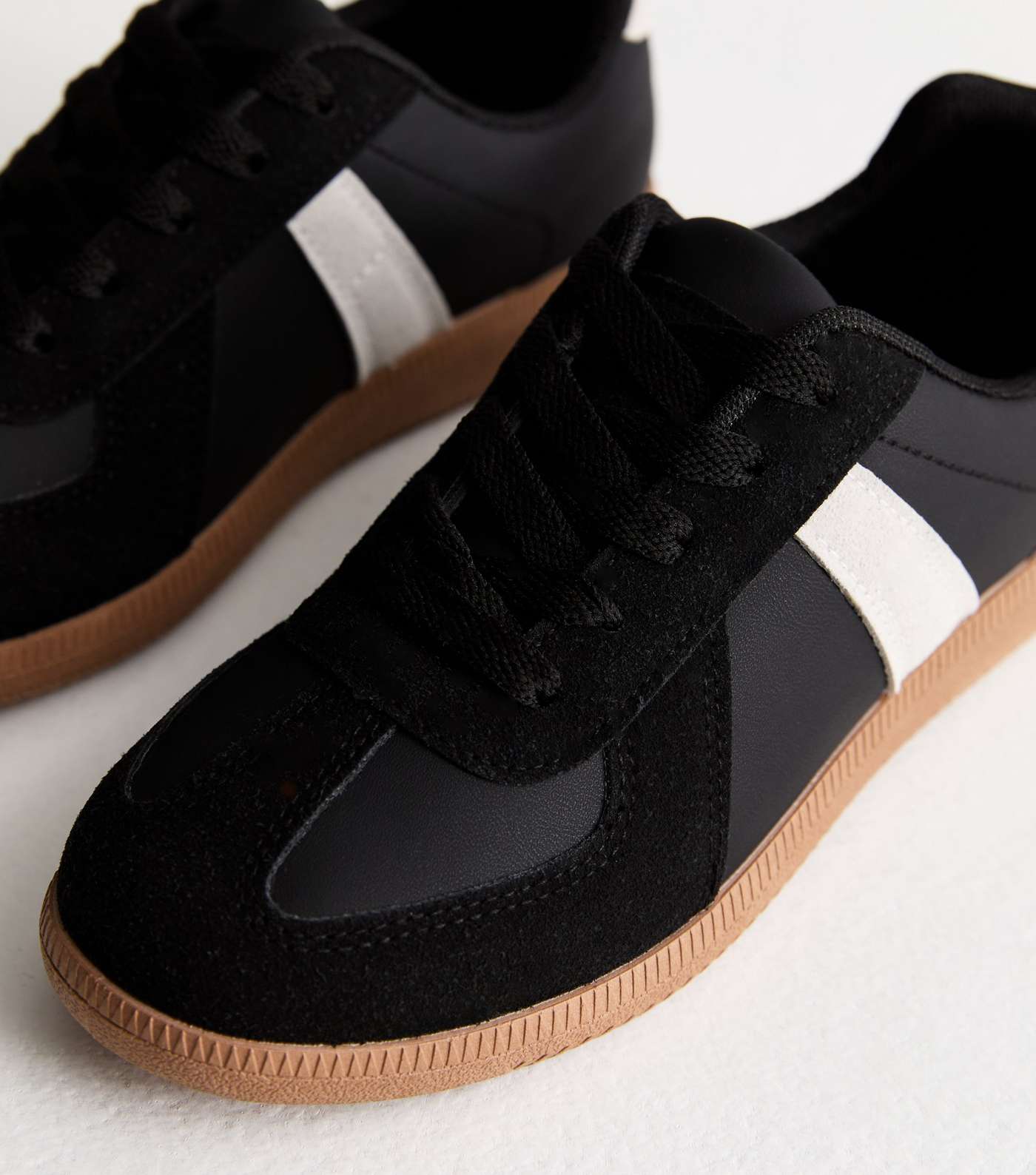 Truffle Black Leather-Look Gum Sole Trainers Image 5
