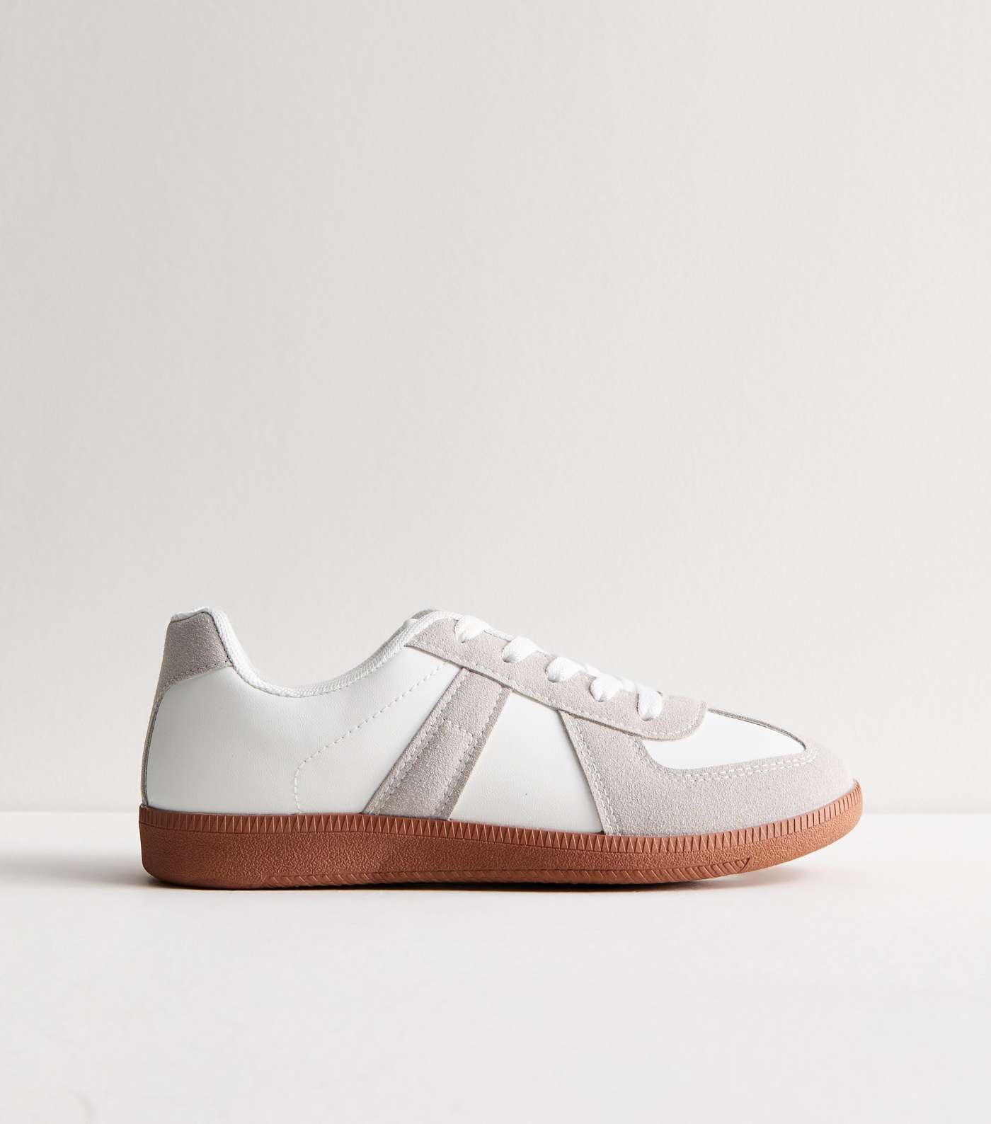 Truffle White Leather-Look Gum Sole Trainers Image 3