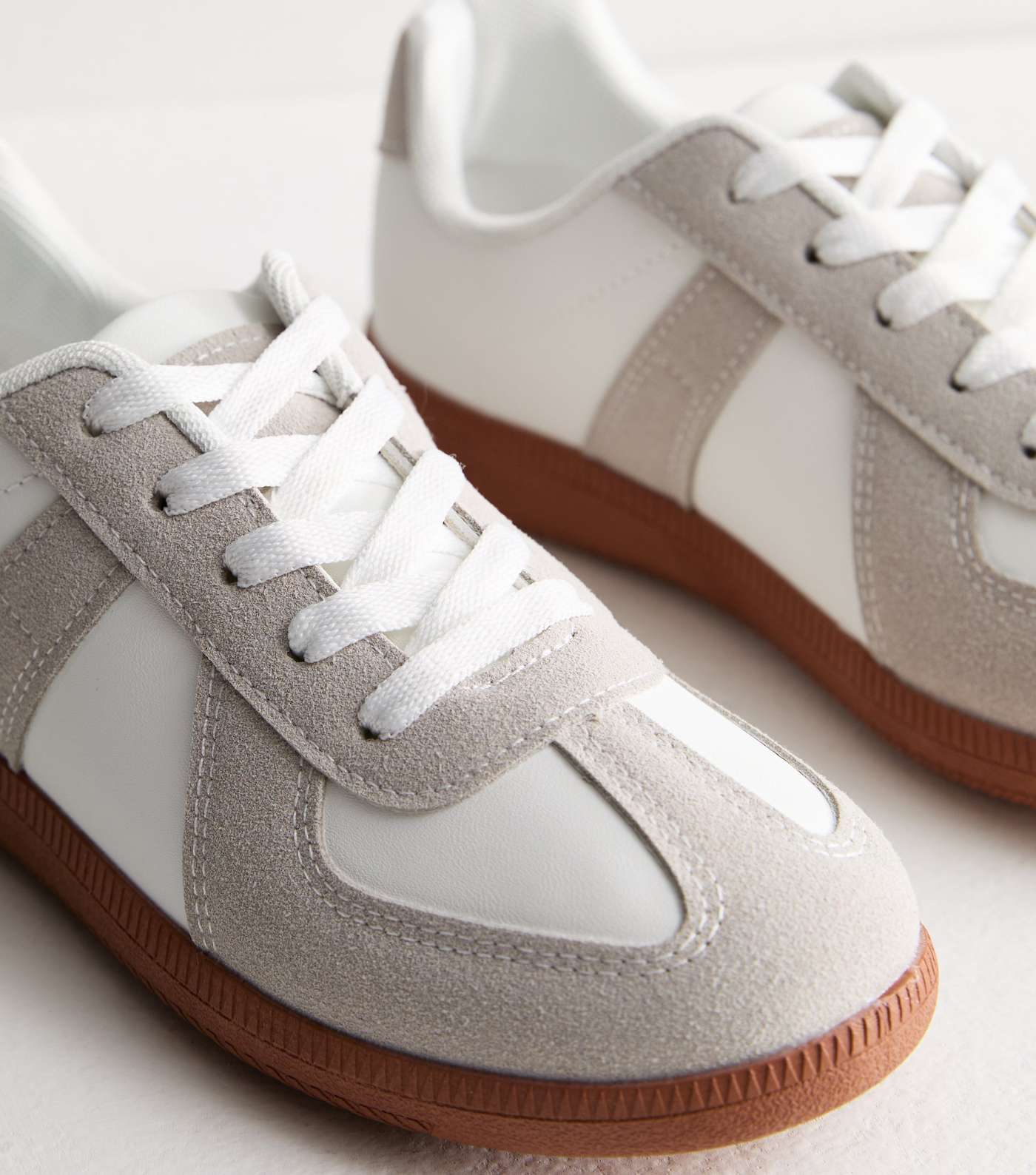 Truffle White Leather-Look Gum Sole Trainers Image 5