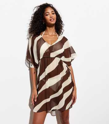 Brown Zebra Print Oversized Chiffon Kaftan