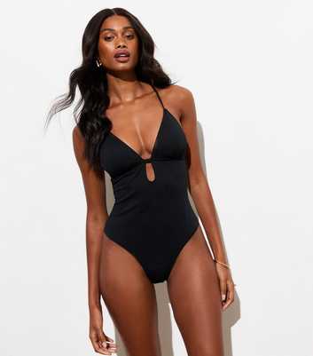 Black Textured Bead-Trim Swimsuit