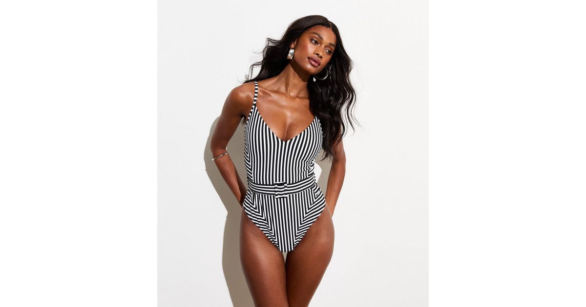 Black Ribbed Contrast Trim Adjustable Straps 2pcs Swimsuit