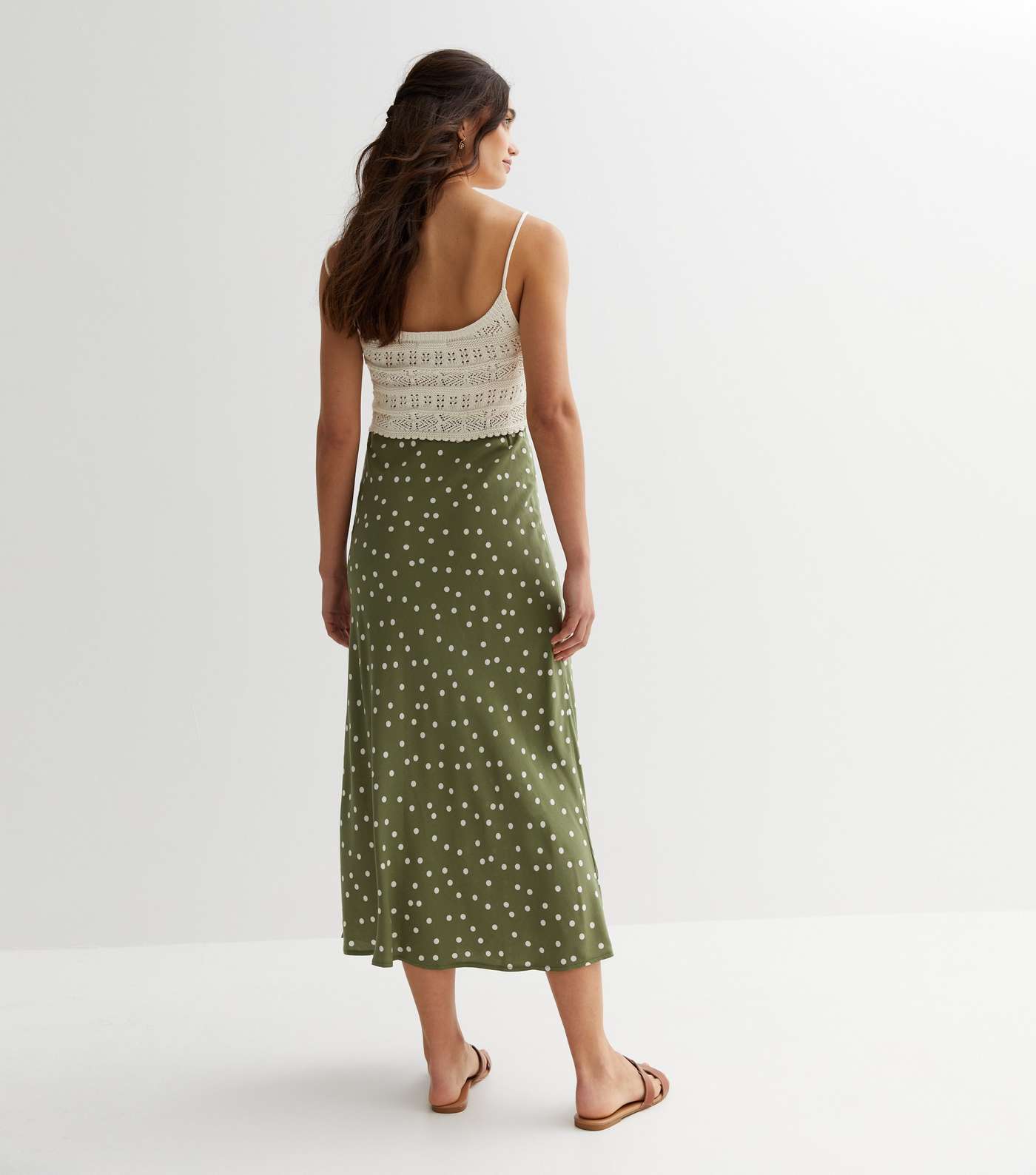 Khaki Spot Bias Cut Midi Skirt Image 4