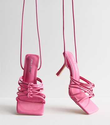Public Desire Pale Pink Strappy Square Toe Heel Sandals