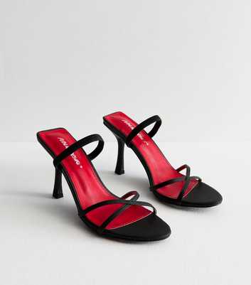 Public Desire Black Slip-On Open-Toe Heeled Sandals