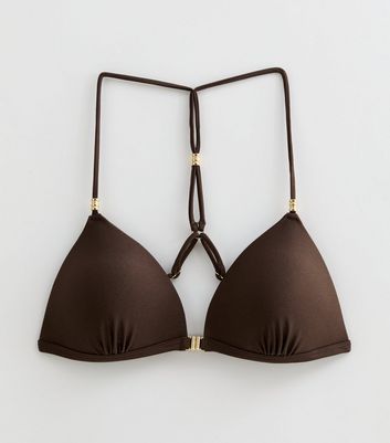 Brown Moulded Bead-Trim Triangle Bikini New Look