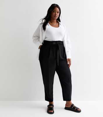 Curves Black Tie Front Tapered Trousers