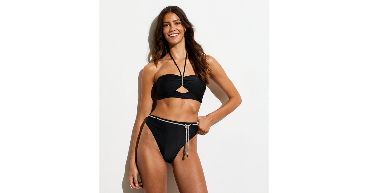Alanis | Black High-Waist Bikini Bottoms With Hardware-Detail