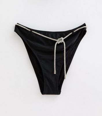 Black Diamanté-Embellished High-Waist Bikini Bottoms New Look