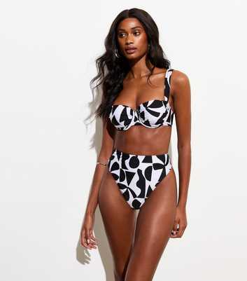 Black Abstract-Print High-Waist Bikini Bottoms