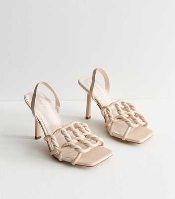 Public Desire Cream Knot Detail Square Toe Heel Sandals