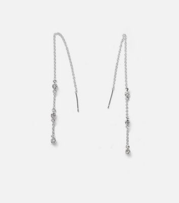 Freedom Silver Diamante Chain Drop Earrings New Look
