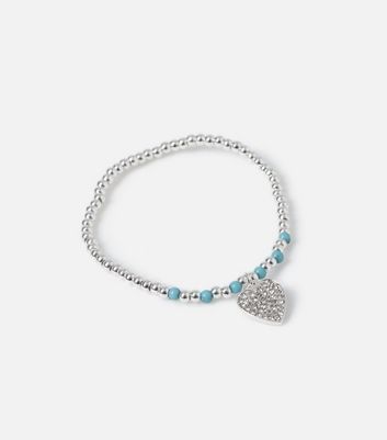 Muse Silver Diamante Heart Beaded Bracelet New Look