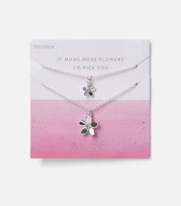 Muse 2 Pack Silver Flower Mum & Me Necklaces New Look