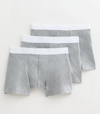 Men's 3 Pack of Grey Boxer Trunks New Look