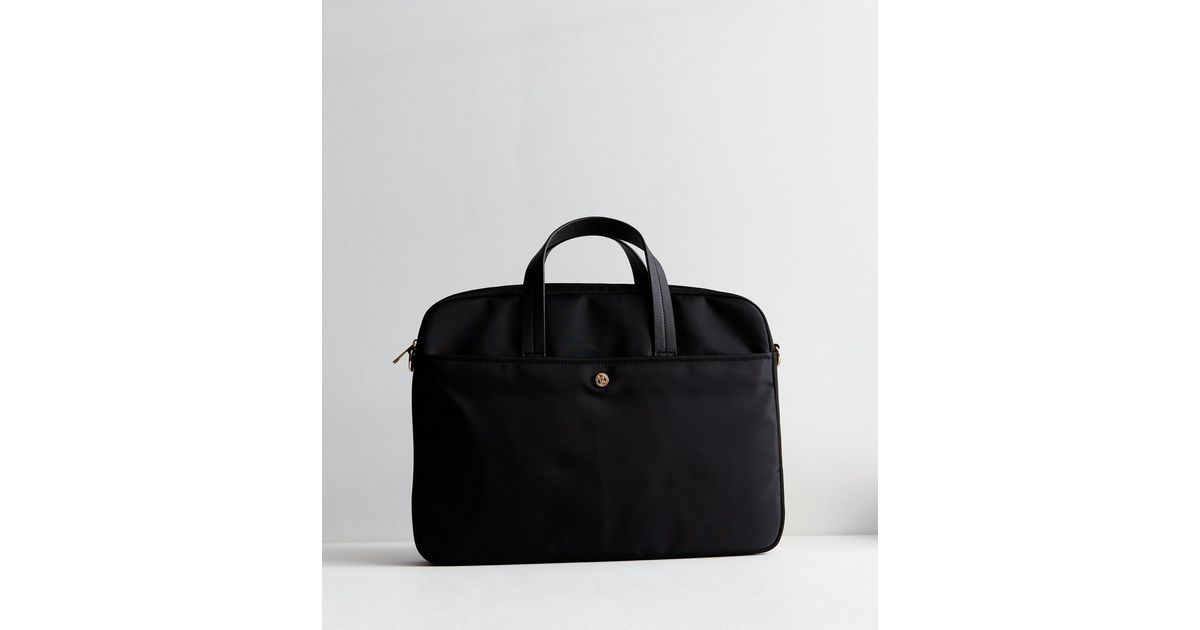 Black Top Handle Laptop Bag New Look