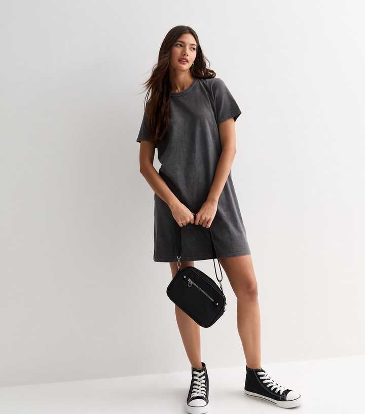 Grey Acid Wash T-Shirt Mini Dress