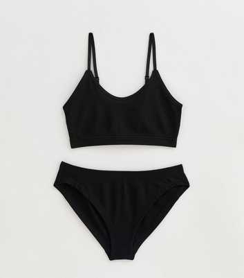 Girls Black Seamless Crop Top Underwear Set 