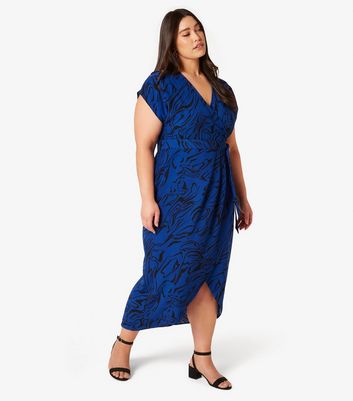 Apricot Curves Blue Swirl Print Wrap Midi Dress New Look