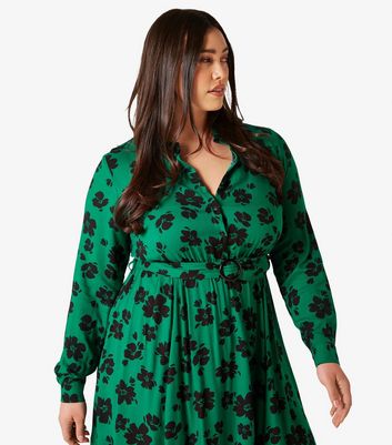 Apricot Curves Green Floral Midi Shirt Dress New Look