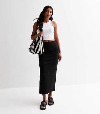 Black Ponte Split Hem Midi Skirt