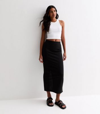 Black Ponte Split Hem Midi Skirt New Look