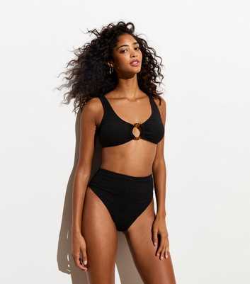 Gini London Black Textured High-Waisted Bikini Bottoms