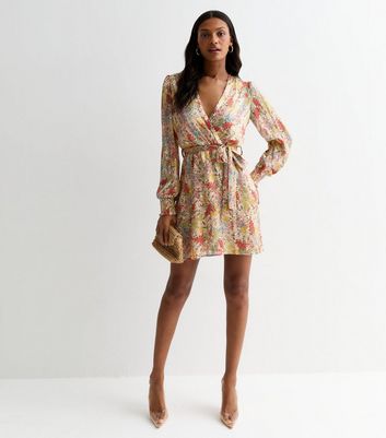 Gini London Multicoloured Floral Chiffon Mini Dress New Look