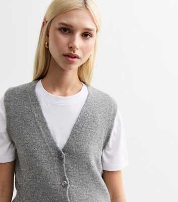 Grey Button Knit Waistcoat 