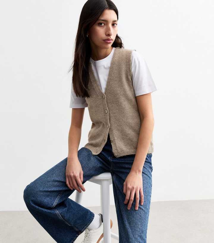 Light Brown Button Knit Waistcoat 