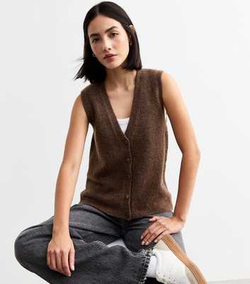 Dark Brown Button Knit Waistcoat 