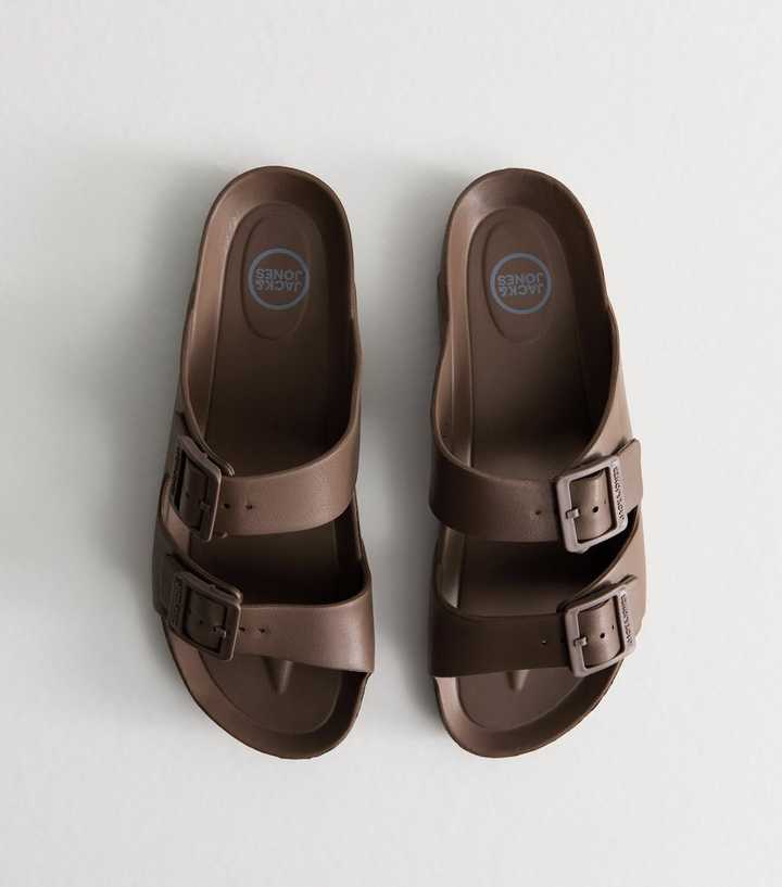 Jack & Jones Dark Brown Faux Leather Buckled Strap Sandals