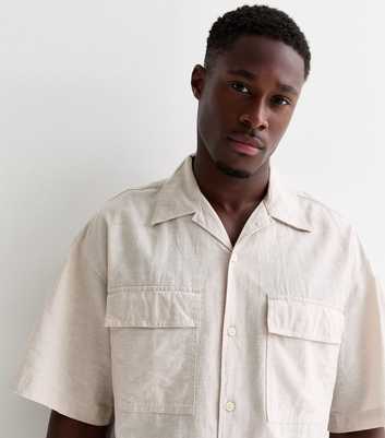 Jack & Jones Light Brown Linen-Blend Short Sleeve Resort Shirt