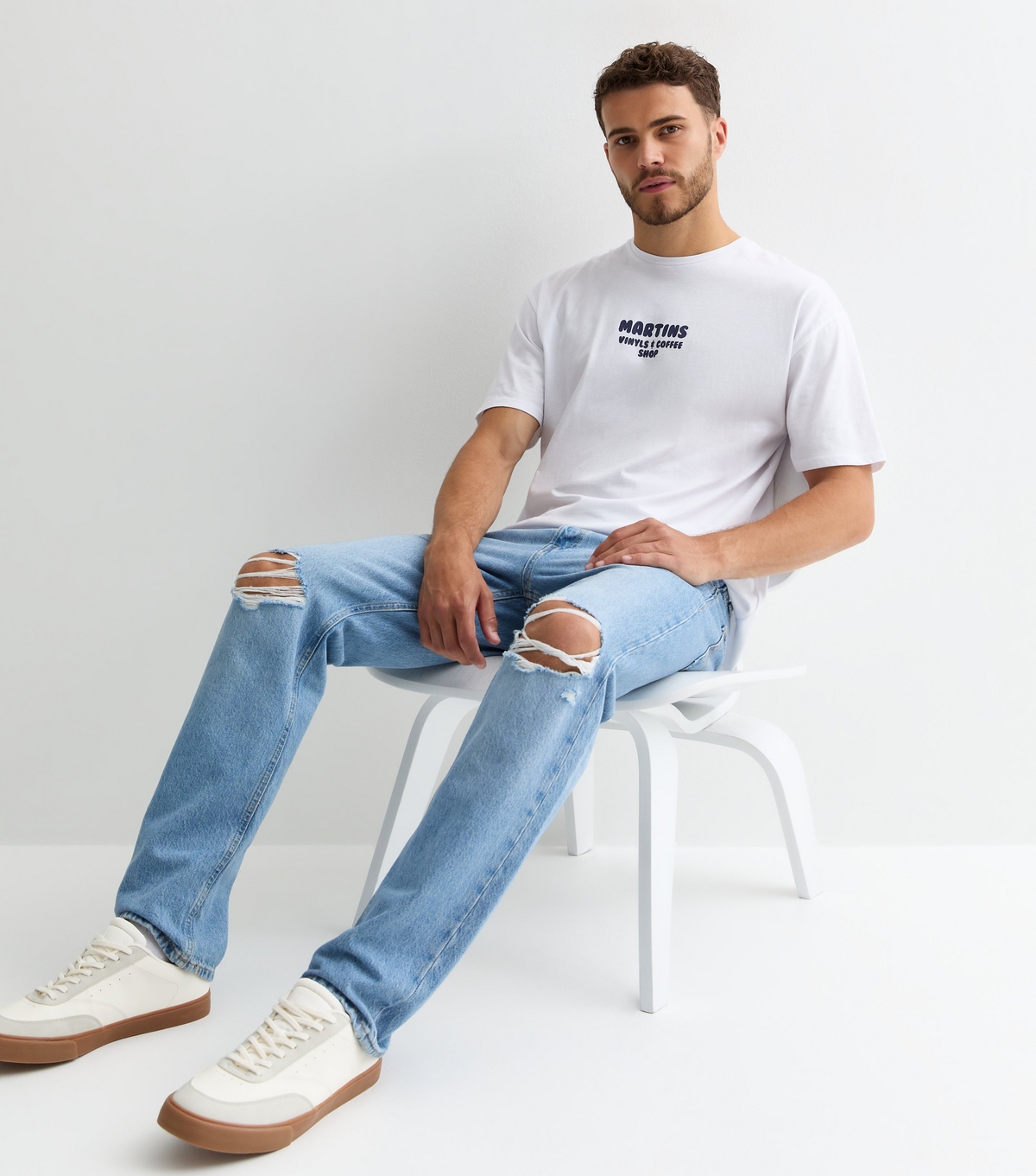 Men's Blue Ripped-Knee Relaxed-Fit Jeans Jack & Jones New Look