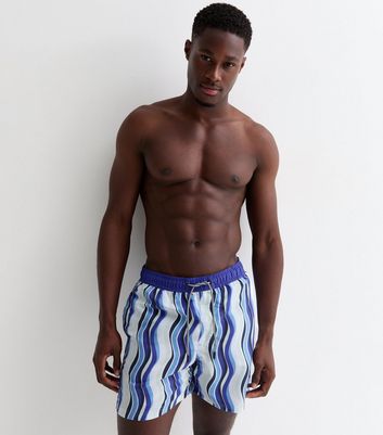 Men's Jack & Jones Blue Wave Print Swim Shorts New Look